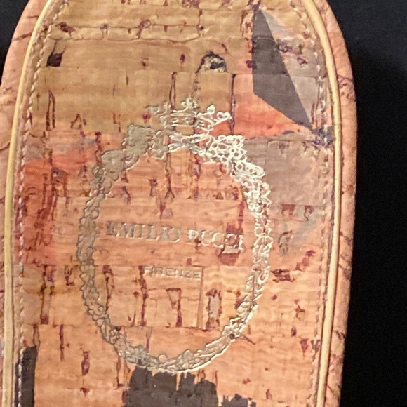 Emilio Pucci Beige Patent Leather Cork Wedge Slide Slip-on Sandals sz 40 Italy - Picture 7 of 11